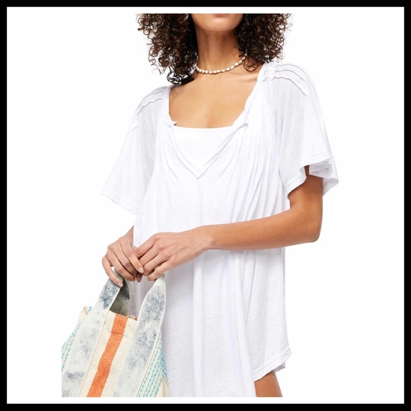FREE PEOPLE BOHO TUNIC TEE FLOWY V-NECK TOP A2C - Picture 2 of 16